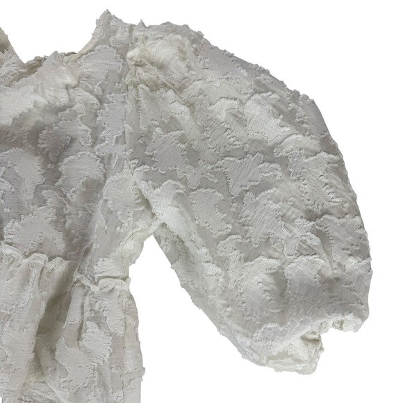 Free People Callie White Floral Applique Peplum Blouse Tie Back Puff Sleeve M - Picture 9 of 9